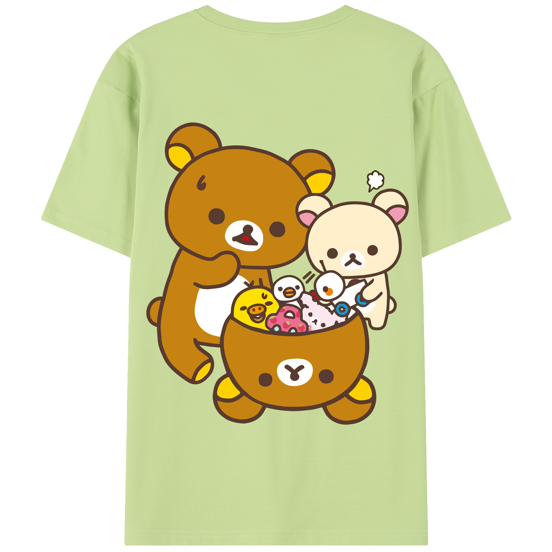 （画像用） リラックマ リラックマ キイロイトリ Rilakkuma Korilakkuma Kiiroitori 綿100％半袖Tシャツ（背面プリント）
